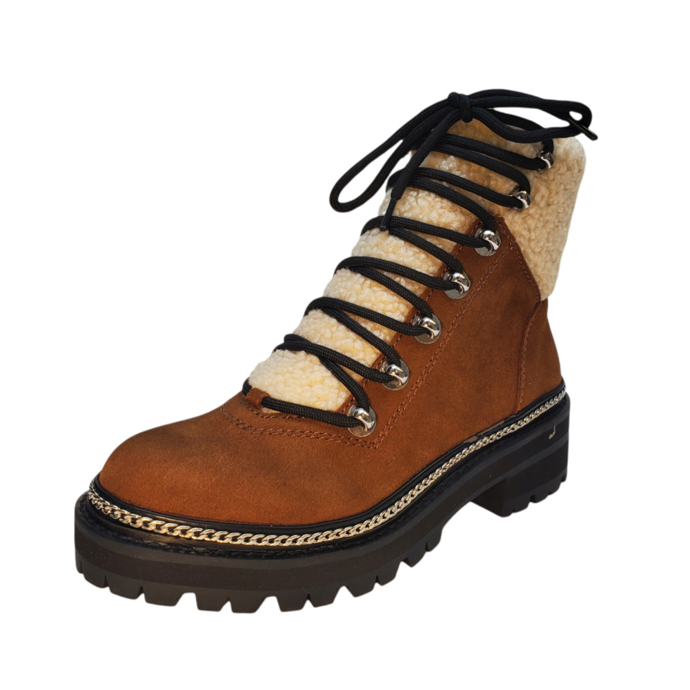 Aqua Womens Frost with Shearling Lace up Booties Suede Whiskey Brown